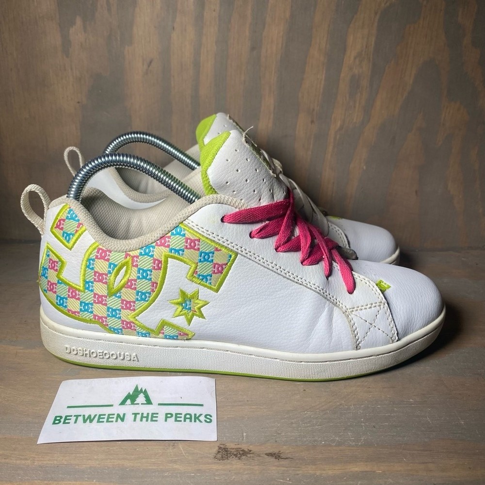 DC Women's Sneakers White with Pink and Green Accents